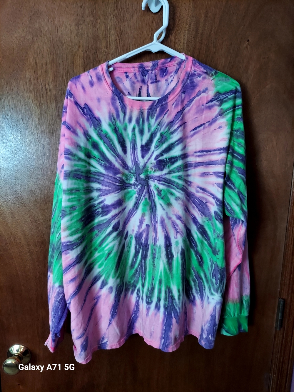 Vibrant Spiral Tie-Dye Long Sleeve Shirt - Pink, Green & Purple